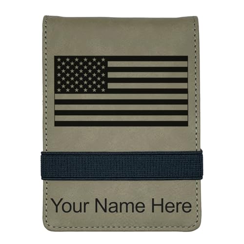 LaserGram Mini Padfolio with Notepad and Pen, Flag of the United States, Personalized Engraving Included (Light Brown) - color: Light Brown