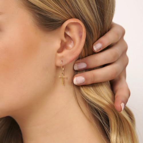 14K Gold Earring Cross Waterdrop Butterfly Heart Knot Earrings for Women Gold Silver Cross Leverback Drop Gold Silver Teardrop Hoop Dangle Earring White Gold Dangle Drop Earring - color: Gold-Cross Dangle Earring