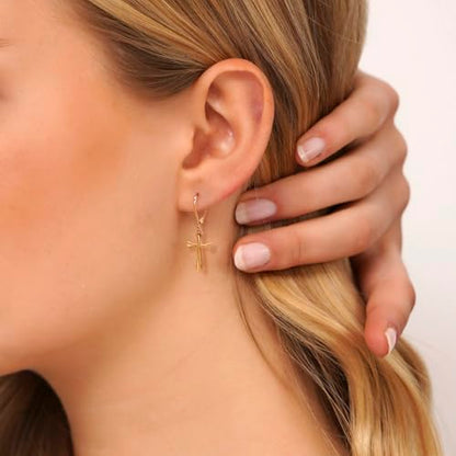 14K Gold Earring Cross Waterdrop Butterfly Heart Knot Earrings for Women Gold Silver Cross Leverback Drop Gold Silver Teardrop Hoop Dangle Earring White Gold Dangle Drop Earring - color: Gold-Cross Dangle Earring