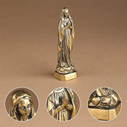 Blessed Mother Virgin Mary Statue Figurine Mini Brass Catholic Sculpture