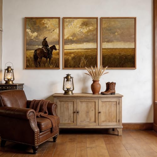 Aurlan 3 Pcs Western Cowboy Framed Wall Art 24x36 Inch - color: Western Cowboy, size: 24"x36"
