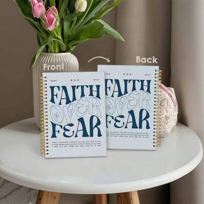 Wheatwin Faith Over Fear Christian Notebook, Bible Journal, Prayer Journal for Women & Men, Church Notes Journal, Scripture Hardcover Spiral Notebook 5.5x8.3 in - Blue - color: Faith over fear - Blue (bible-blue)