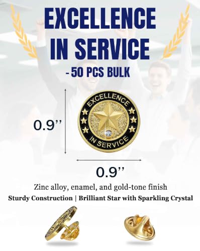50 Pcs Excellence in Service Pins, Employee of The Month Lapel Recognition Award Pins, Bulk OT Appreciation Gifts for Staff, Coworkers, Teachers, Volunteers