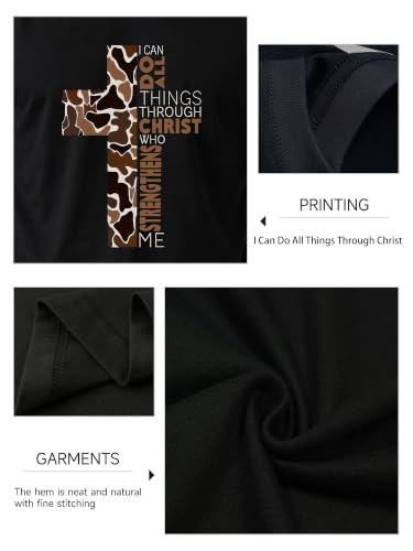 Christian Shirts for Men I Can Do All Things Through Christ Cross T-Shirt - color: Black, size: XX-Large