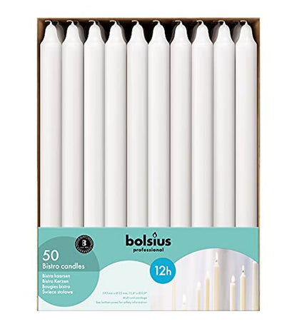 BOLSIUS White Candlesticks Bulk Pack 50 Count - Unscented Dripless 11.5 Inch Household & Dinner Candle Set - 12+ Burn Hours - Premium European Quality - Consistent Smokeless Flame - 100% Cotton Wick - style: 50 Count
