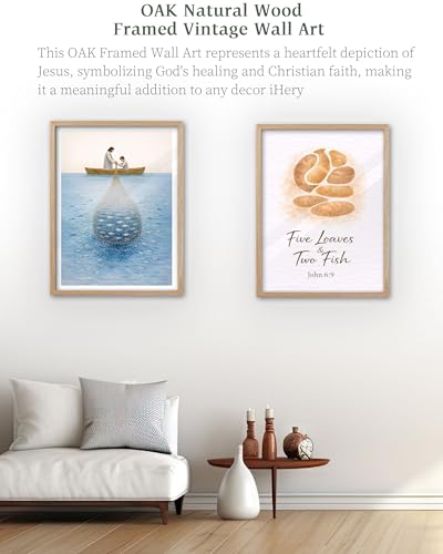 iHery 16x20in Miraculous Catch of Fish Framed Christian Wall Art - color: OAK Framed Fish, size: 20"L x 16"W