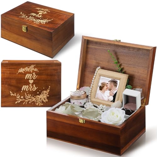 Threehoney Large Wooden Wedding Keepsake Box with Lid,Mr&mrs - style: Mr&Mrs
