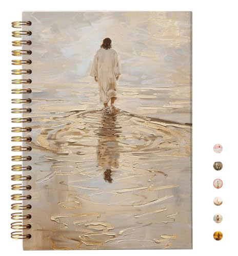 Jesus Christ Spiral Notebook, Jesus Christ Walking on Water, Church Notes Notebook, I Will Walk With Christ LDS, Jesus Notebooks for School Supplies, Home & Office, Spiral Bound 5.5x8.3 - color: golden-1