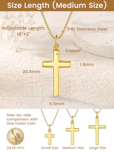 KeyStyle Cross Necklace for Women,Silver/Gold/Rose Gold Cross Pendant - color: 02-Medium Cross-Gold