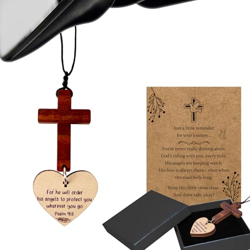 Cross Bible Verse Car Rearview Hanging Ornament, Cross for Car Decor Mirror Hanging, Rear View Mirror Accessories, Christian Gifts for Men, Women, Religious Gifts (Psalm 91:11) - color: Psalm 91:11