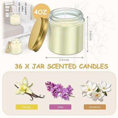 ACITHGL 36 Pcs 4oz Mini Mason Jar Candles Small Scented Candles Bulk Aromatherapy Ideal Souvenir Favors for Wedding Birthday Party (Vanilla, Lilac, Gardenia, Gold) - color: Gold, style: Vanilla, Lilac, Gardenia