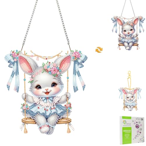 Masendp Easter Bunny Diamond Painting Double-Sided Hanging Ornament Set, DIY Irregular Shaped Rhinestone Window Decoration Set, Suitable for Home and Garden Wall Decoration Gifts - color: Rabbit-1, size: Animals