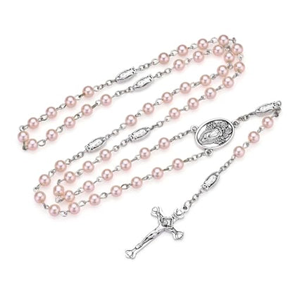 Guadalupe Rosary Beads for Women with Metal Box and 18pcs Holy - color: Pink