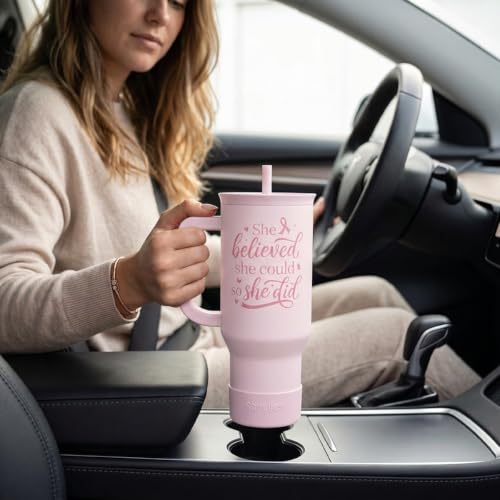 Breast Cancer Awareness Stainless Steel Slider Tumbler with Handle 40 Ounces with Lid, Travel Cup, Insulated Bottles for Girls Women - color: Breast Cancer Awareness
