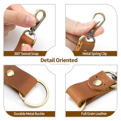 Jack&Chris Genuine Leather Keychain, Small Keychain for Man and Women, Key Holder Mens Belt Key Chain Ring, Red Brown - color: Brown