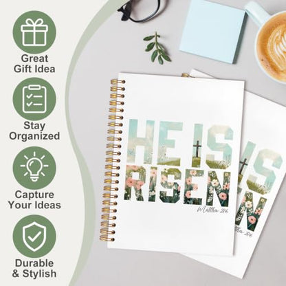 Bible Notebook Matthew28:63 for Women Men, Christian Journal,He Is Risen Cross Floral Pastel Inspirational Christian Church Notebook Hardcover Spiral Notebook, 5.5x8.3 Inch - color: white-He Is Risen Cross Floral Pastel