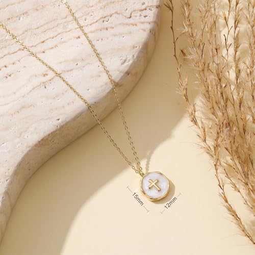 Gold Enamel Mini Cross Necklace Tiny Mother of Pearl Cross Necklace Religious Christian Gift for Baptism First Communion Christmas - color: bless this g*irl cross necklace-white