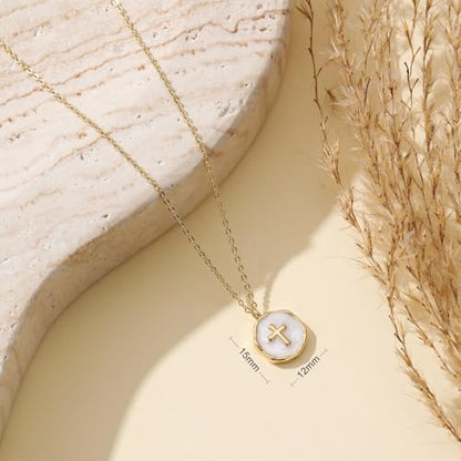 Gold Enamel Mini Cross Necklace Tiny Mother of Pearl Cross Necklace Religious Christian Gift for Baptism First Communion Christmas - color: bless this g*irl cross necklace-white