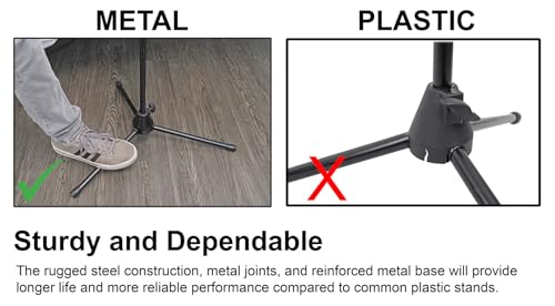 Rockville RVMIC3 V2 Black Tripod Mic Stand with Metal Hand Clutch and Boom