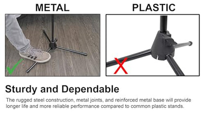 Rockville RVMIC3 V2 Black Tripod Mic Stand with Metal Hand Clutch and Boom