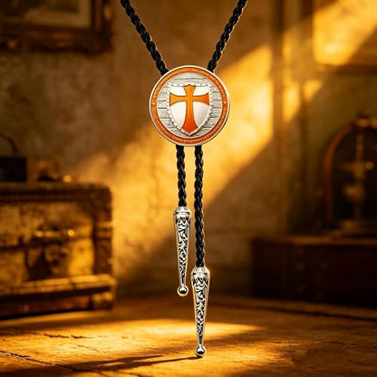 Fashionable Cross Bolo Tie Multi-Color Cross Shield Necktie - color: Orange