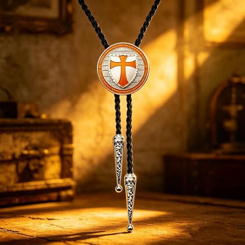 Fashionable Cross Bolo Tie Multi-Color Cross Shield Necktie - color: Orange