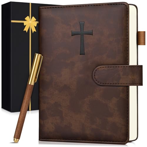 Leather Christian Bible Journal for Men, Prayer Journal for Scripture Study & Daily Devotional, Undated Church Notes Notebook, Jesus Religious Faith Gifts for Pastor, Graduation, Brown - color: Brown
