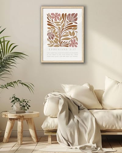 EcoHest 12x16 in Ephesians 3:17 Abstract Floral Framed Christian Wall Art - color: Framed Ephesians, size: 16"L x 12"W