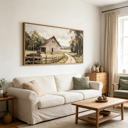 Aurlan Farmhouse Country Old Barn Framed Canvas Wall Art 40x20 Inch - color: Country Roads Take Me Home, size: 40"L x 20"W