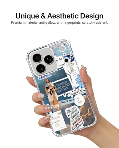 Blue Christian Aesthetic Phone Case Compatible with iPhone 17 Pro, Jesus Lamb God Phone Cover for iPhone 17 Pro - color: Blue Christian