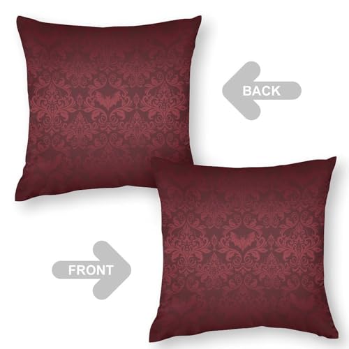 Damask Gothic Vintage Throw Pillow Cover Red Antique Floral Victorian Goth Couch Sofa Pillowcases Bat Bats Skull Bone Bohemian Baroque Pillows Cushion Case for Farmhouse Bed Chair 18x18inch - color: Damaskblack-8
