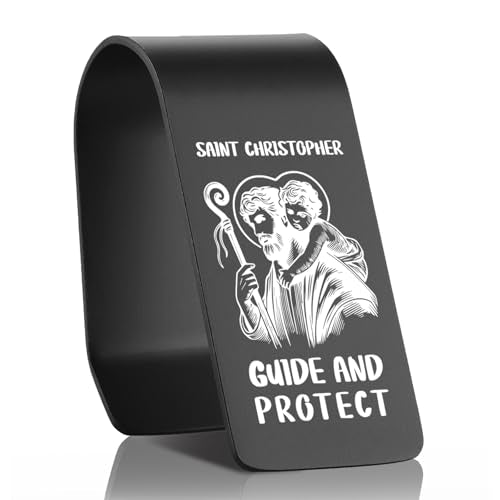 Saint Christopher Car Visor Clip Stainless Steel, Guide and Protect Engraved Patron Saint Driving Prayer, Safe Driving Reminder, Car Receipt Holder & Visor Organizer EDG47 - color: Black-G47