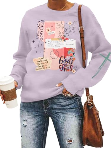 LOTUCY Christian Sweatshirt Women Love Like Jesus Shirt Faith Religious Saying Inspirational Casual lightweight Pullover - color: Purple, size: XX-Large