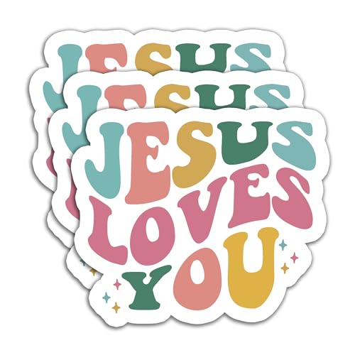 (3Pcs) Jesus Loves You Stickers - God Jesus Sticker Inspirational Christian Religious Faith Stickers, Waterproof Vinyl Decals for Water Bottle, Laptop, Journals, Scrapbook, Church Party, 3 x 2.5 Inch - color: Jesus Loves You