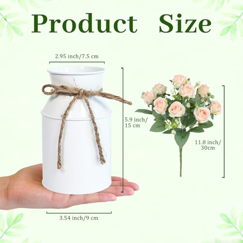 Artificial Rose Centerpiece with Metal Vase, 6 sets, White & Champagne - color: 6 White Vases & 12 Champaign Roses