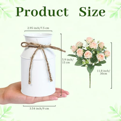Artificial Rose Centerpiece with Metal Vase, 6 sets, White & Champagne - color: 6 White Vases & 12 Champaign Roses