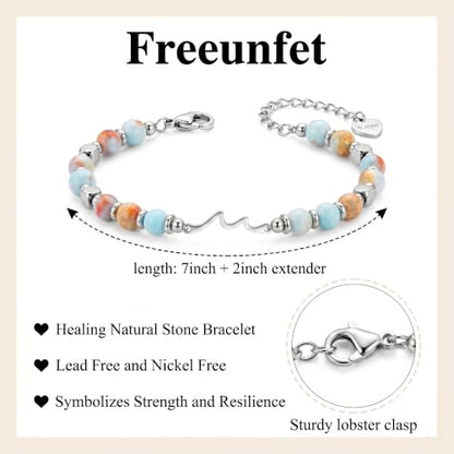 Bracelet for Women Natural Stone Beaded, Stainless Steel Charms, Adjustable - color: 2-Wave