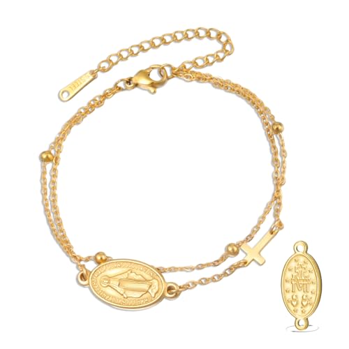 VASSAGO Virgin Mary Bracelet for Women Men Double-Sided Virgen de Guadalupe Rosary Bracelet Medal Handmade Braided Rope Catholic Christian Religious Jewelry Gift - color: Gold 8