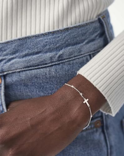 Moodear Cross Bracelet for Women, Dainty Sterling Silver/Gold Plated Gift - color: Silver Cross Bracelet