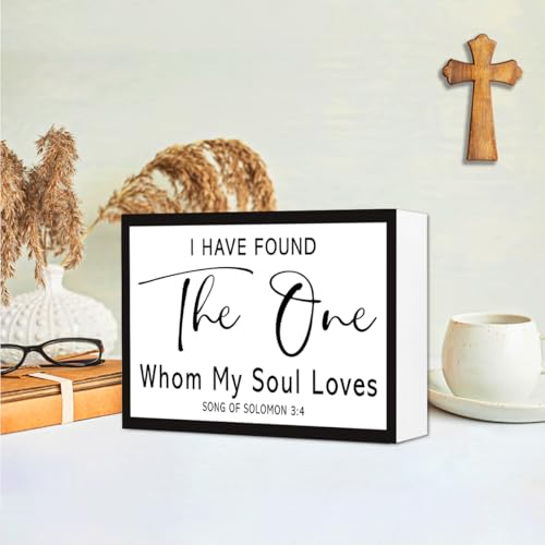 Song of Solomon 3:4 Christian Wood Box Sign Desk Deocr,My Soul Loves Bible Verse Wooden Block Sign for Home Farmhouse Bedroom Wall Shelf Tabletop Decor - style: My Soul Loves