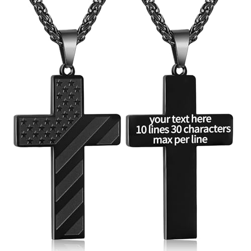 DuoDiner 18+2" Cross Necklace for Men Boys Christian Confirmation Gifts - color: Black, style: Custom