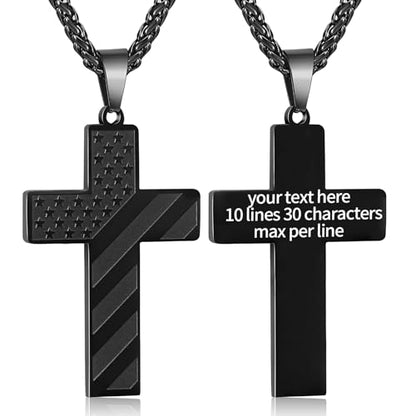 DuoDiner 18+2" Cross Necklace for Men Boys Christian Confirmation Gifts - color: Black, style: Custom