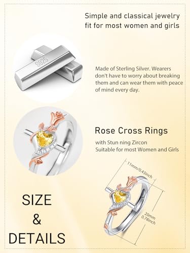 Birthday Gifts Birthstone Rings for Women 925 Sterling Silver Birthstone Rings Anchor/Tree of Life/Snake/Rose Cross Faith Religous Jewelry Gift for Wife Mom Grandma - color: 11-Citrine (C), style: Rose Cross