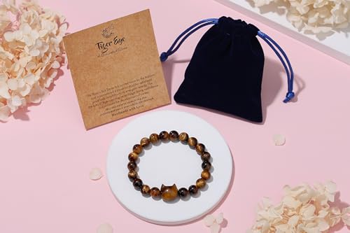XIANNVXI Crystal Bracelet for Women Men 8 mm Natural Stone Beaded Bracelets Cat Bracelets Cross Bracelets Heart Bracelelt Jewelry for Women Birthday Gifts Stretch Bracelet - color: Yellow - Tiger Eye