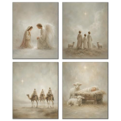 DOFQZ Christian Jesus Christmas Wall Art Prints 8x10 Set of 4 - color: 25Child, size: 8*10