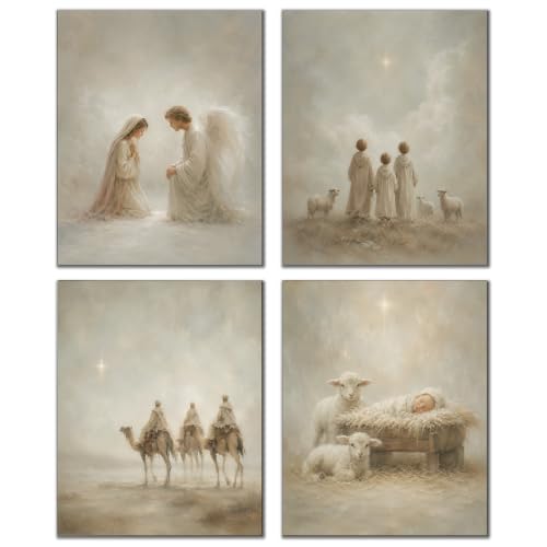 DOFQZ Christian Jesus Christmas Wall Art Prints 8x10 Set of 4 - color: 25Child, size: 8*10