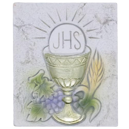 First Holy Communion Keepsake Chest | Storage Box for Religious Jewelry or Rosary | Features a Chalice, Host, Wheat, and Grapes Design | Great Catholic Gift
