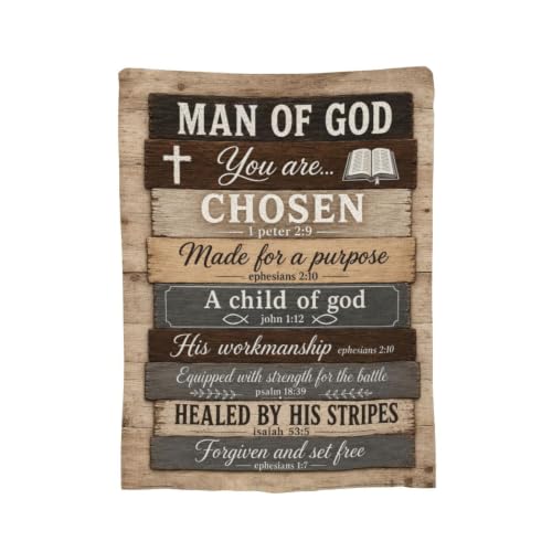 Man of God Blanket for Men, Christian Faith Gift, Bible Verse Throw - color: Rustic Wood