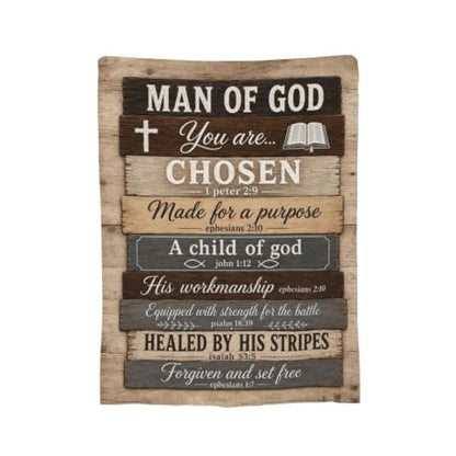 Man of God Blanket for Men, Christian Faith Gift, Bible Verse Throw - color: Rustic Wood
