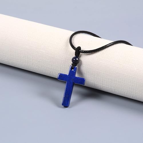 Justinstones Natural Gemstone Carved Cross Reiki Chakra Pendant Necklace 22 Inch - color: 30mm Lapis